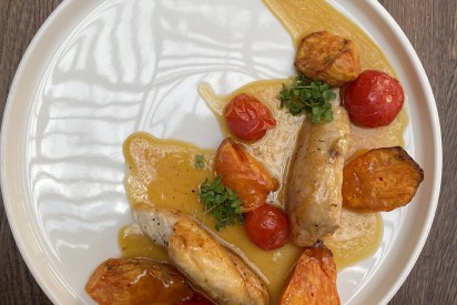 Chicken breast with sweet potato and orange sauce